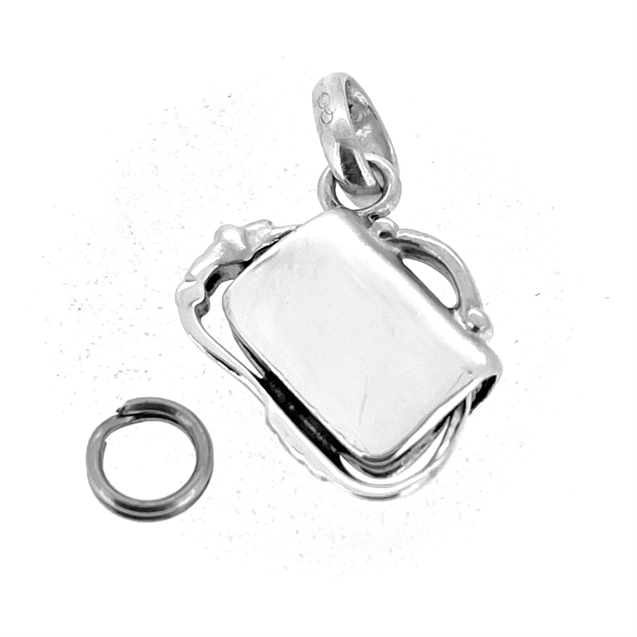 Structured fashion bag charm in silver
