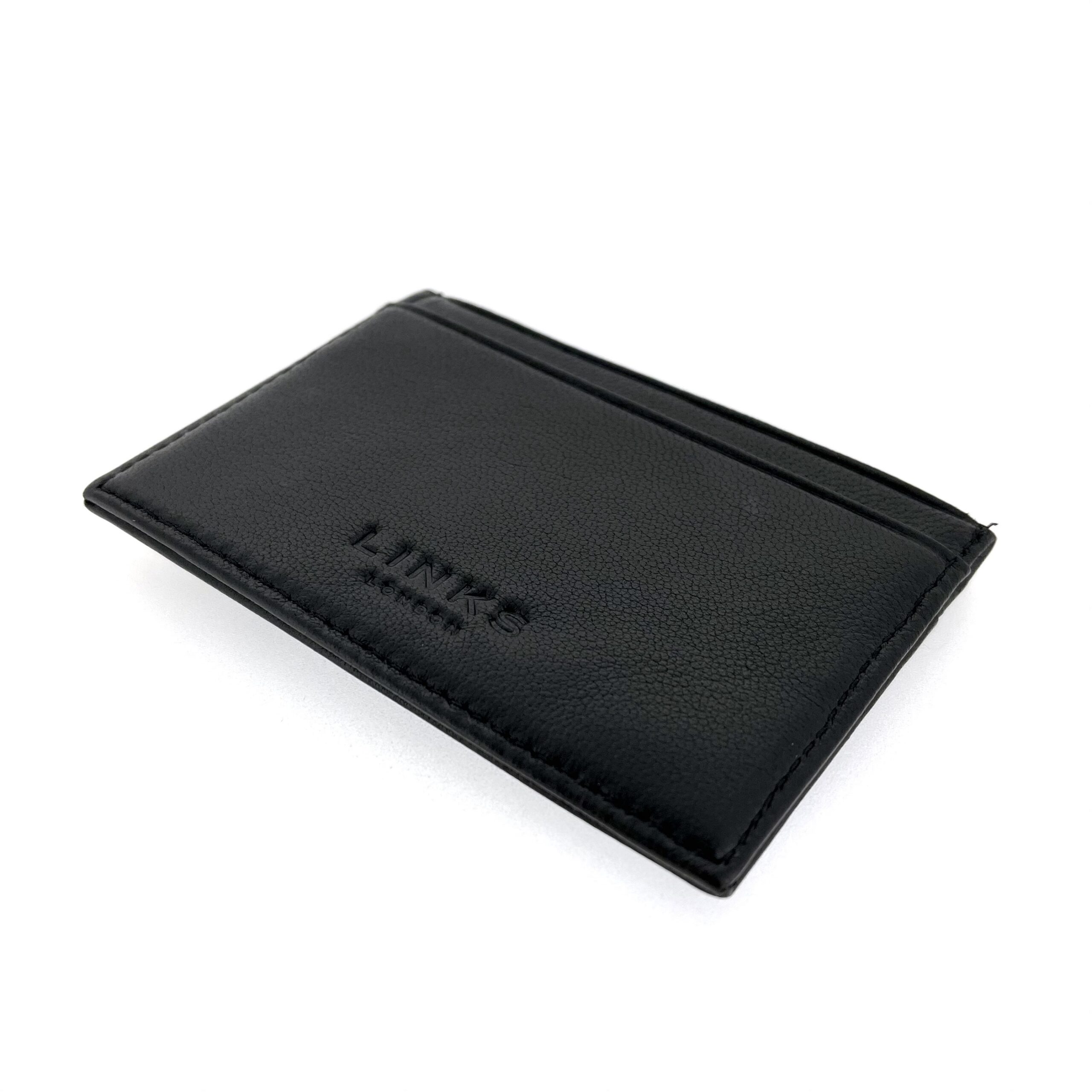Links London card holder angled view showing smooth leather texture