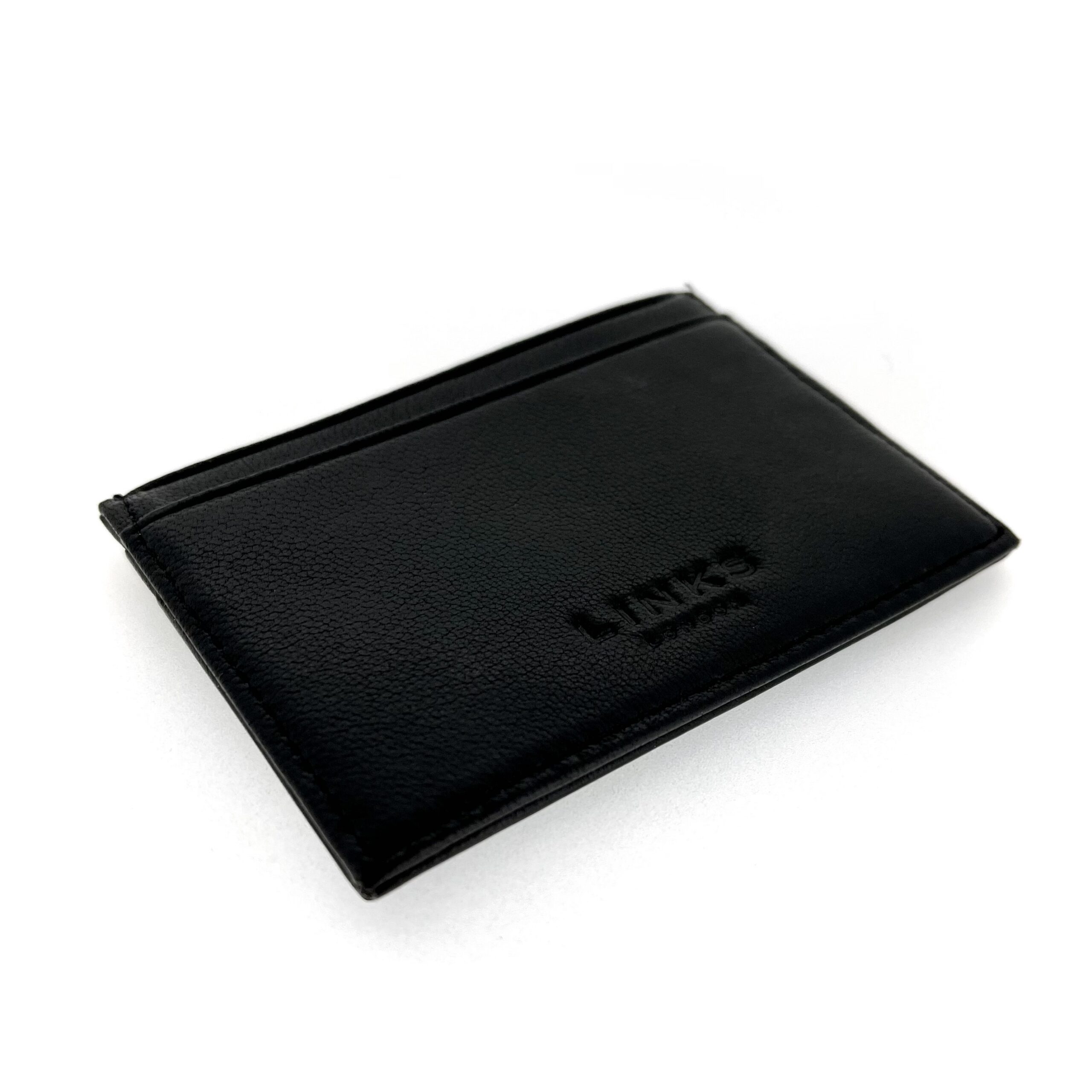Slim black leather card case Links London stitched edge detail