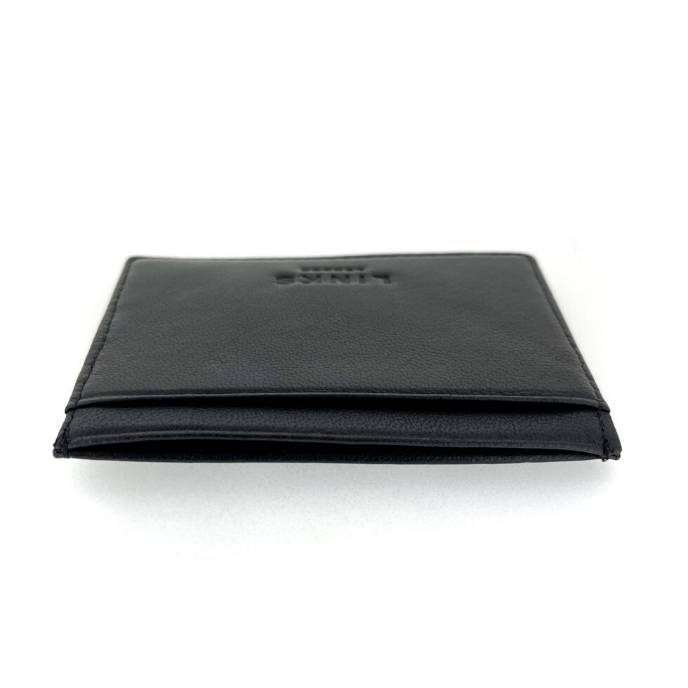 Black leather Links London card holder with embossed branding detail