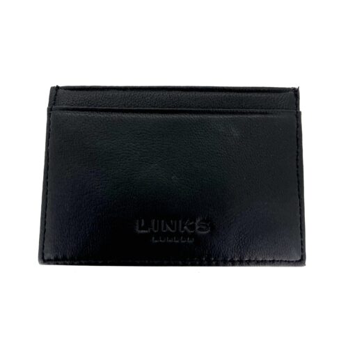 Links of London black leather card holder embossed logo front view