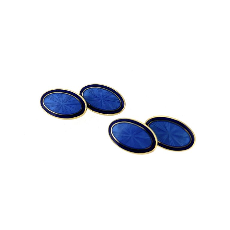 Vintage Links London guilloche enamel cufflinks gold vermeil