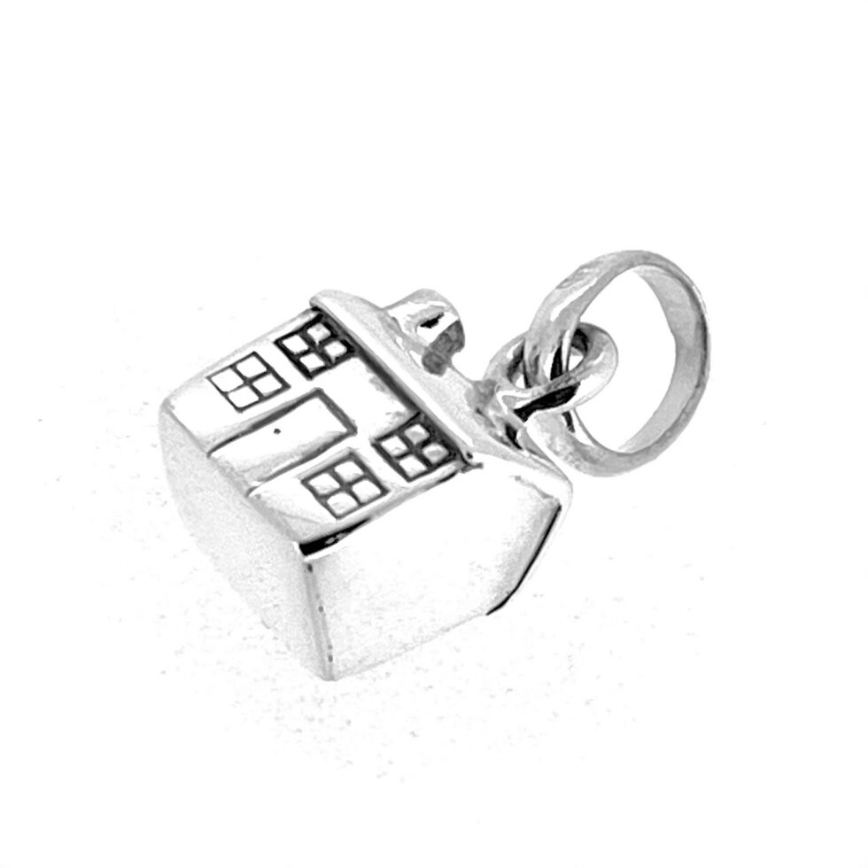 Small sterling silver house charm with windows and door design