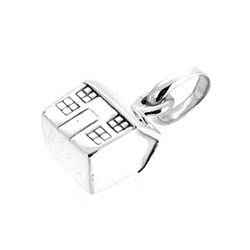 Sterling silver home charm with classic townhouse design