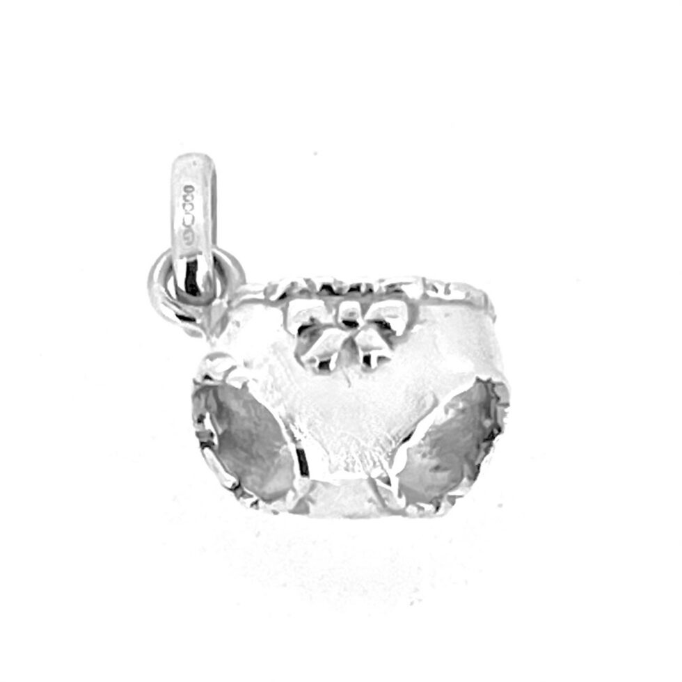 Small silver knickers charm with bow detail
