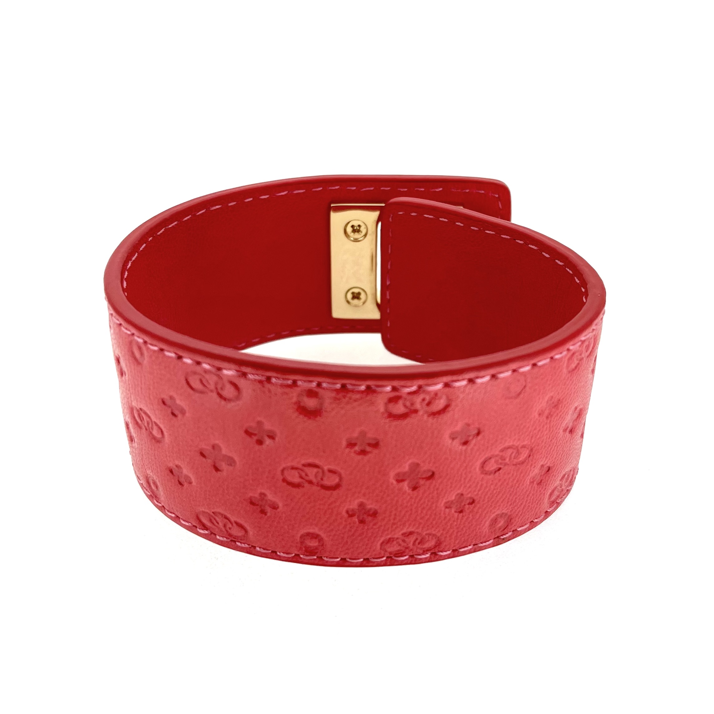 Links of London red leather cuff front view gold clasp