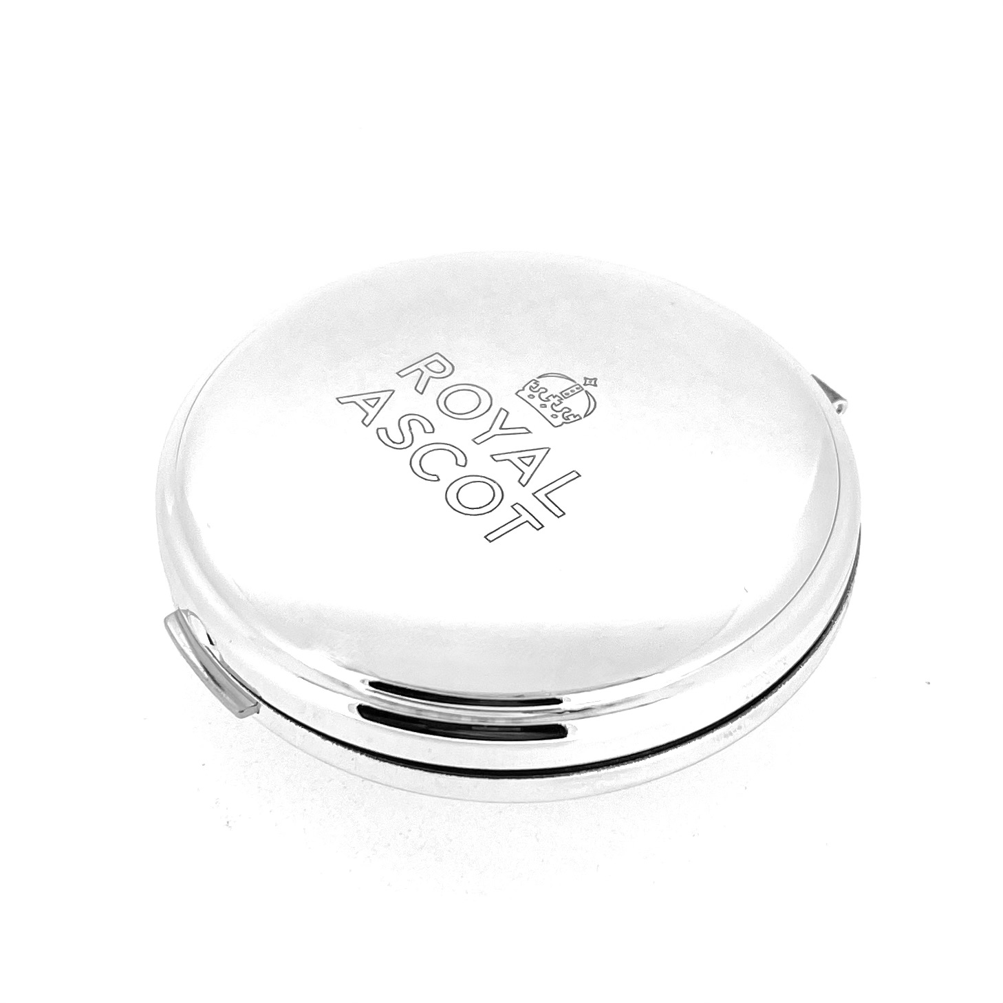 Silver plated compact mirror engraved Royal Ascot crest