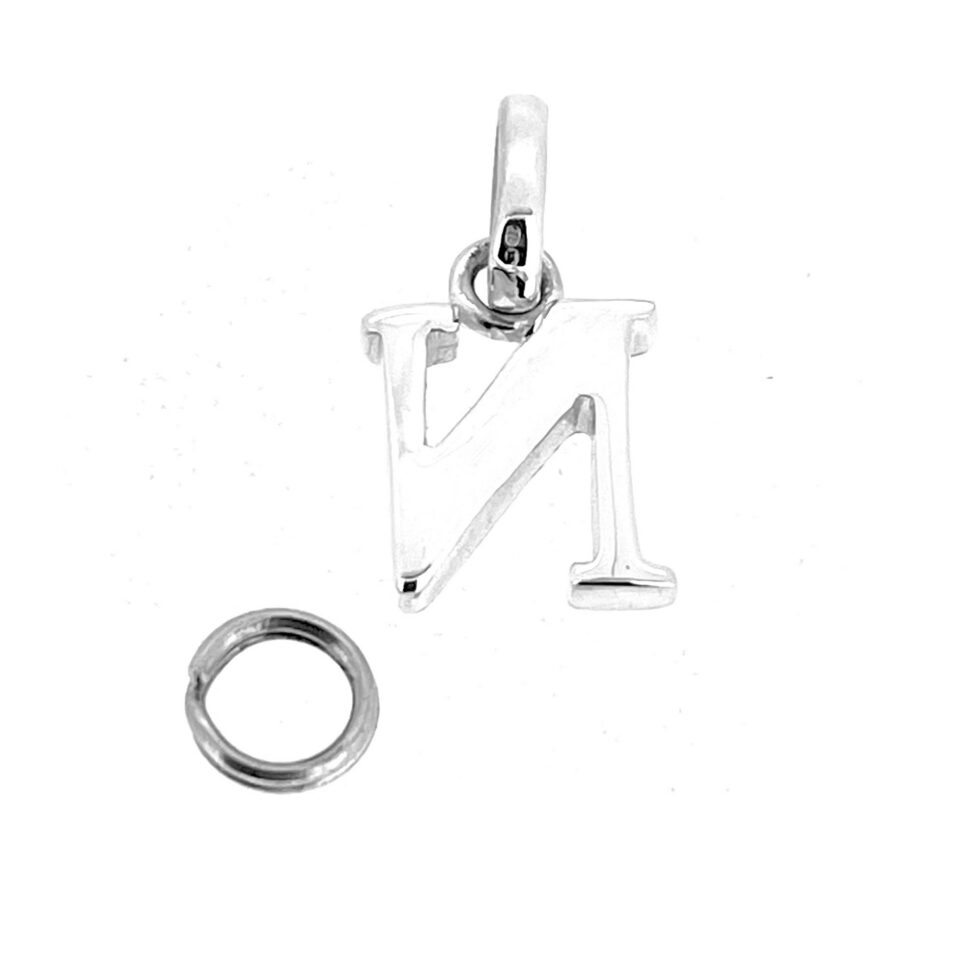 Polished sterling silver alphabet N charm