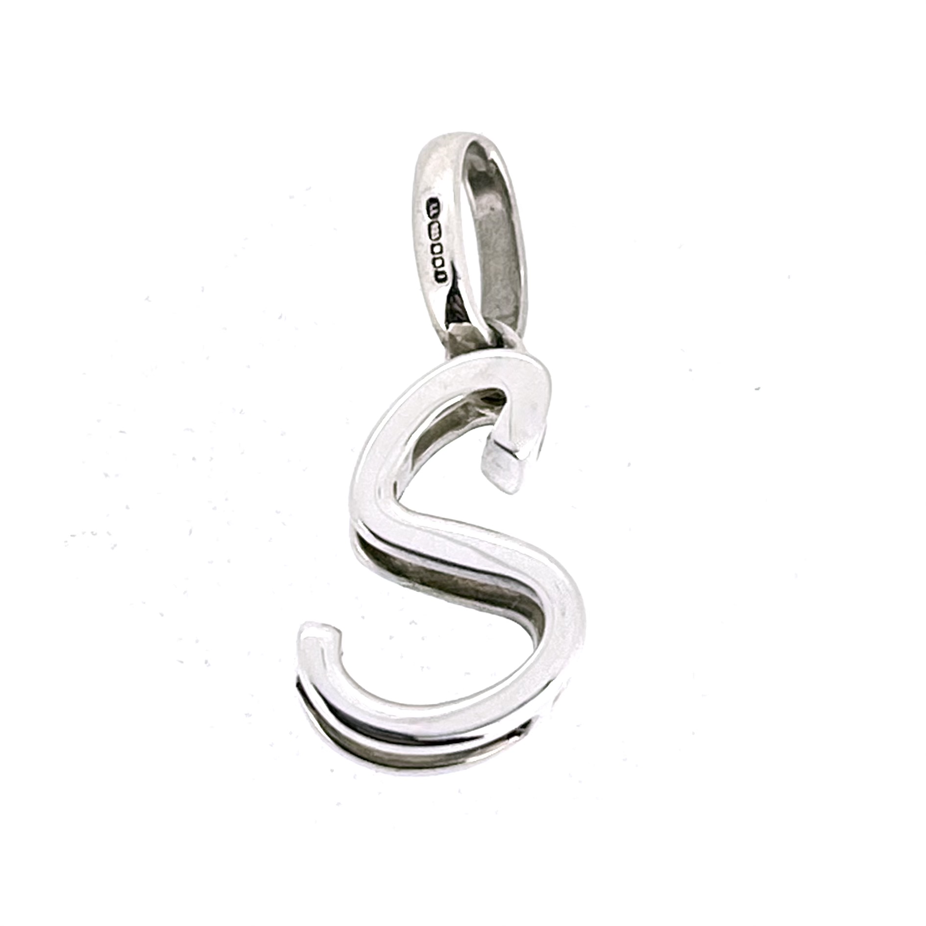Three-dimensional sculptural S initial charm