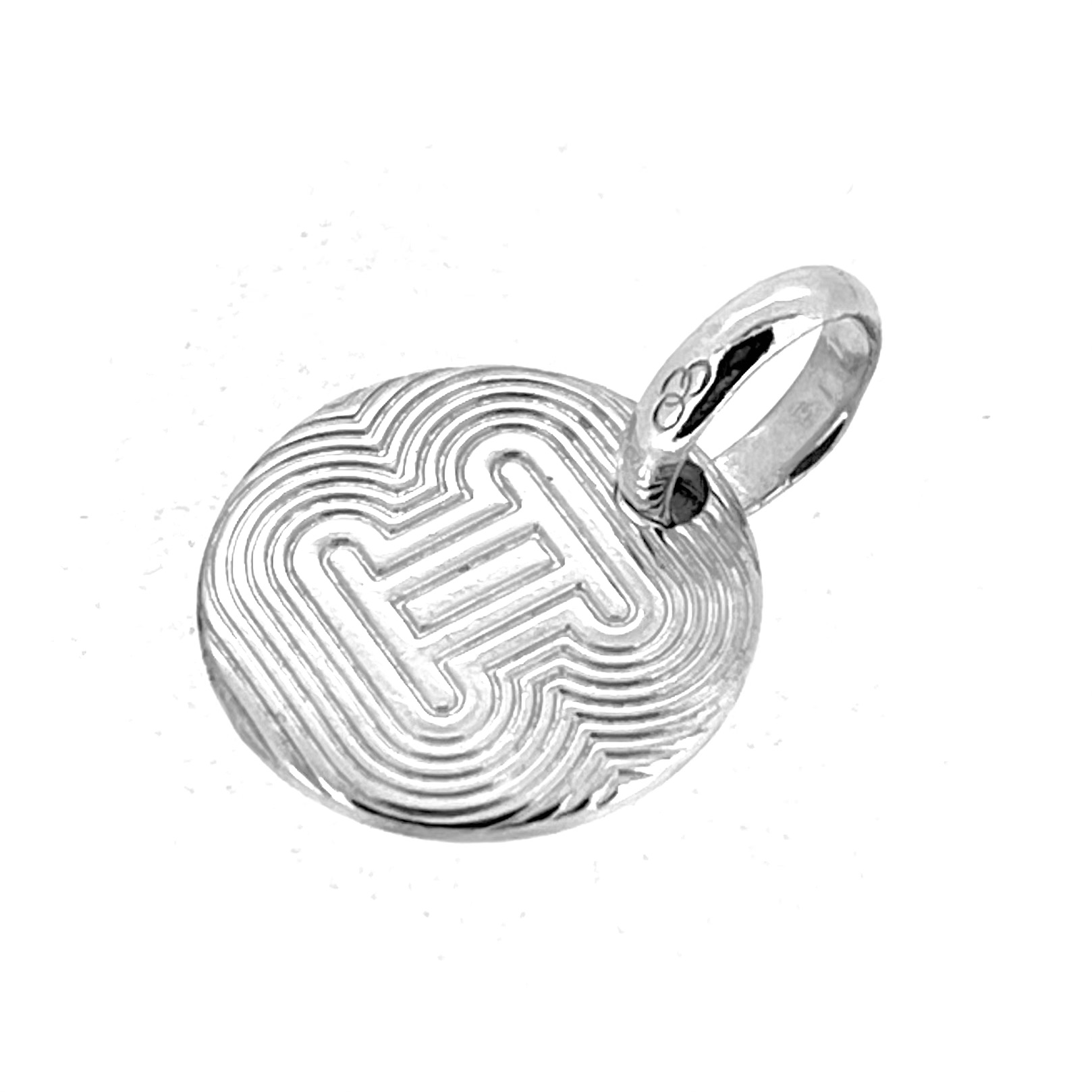 Engraved Gemini astrological glyph silver charm