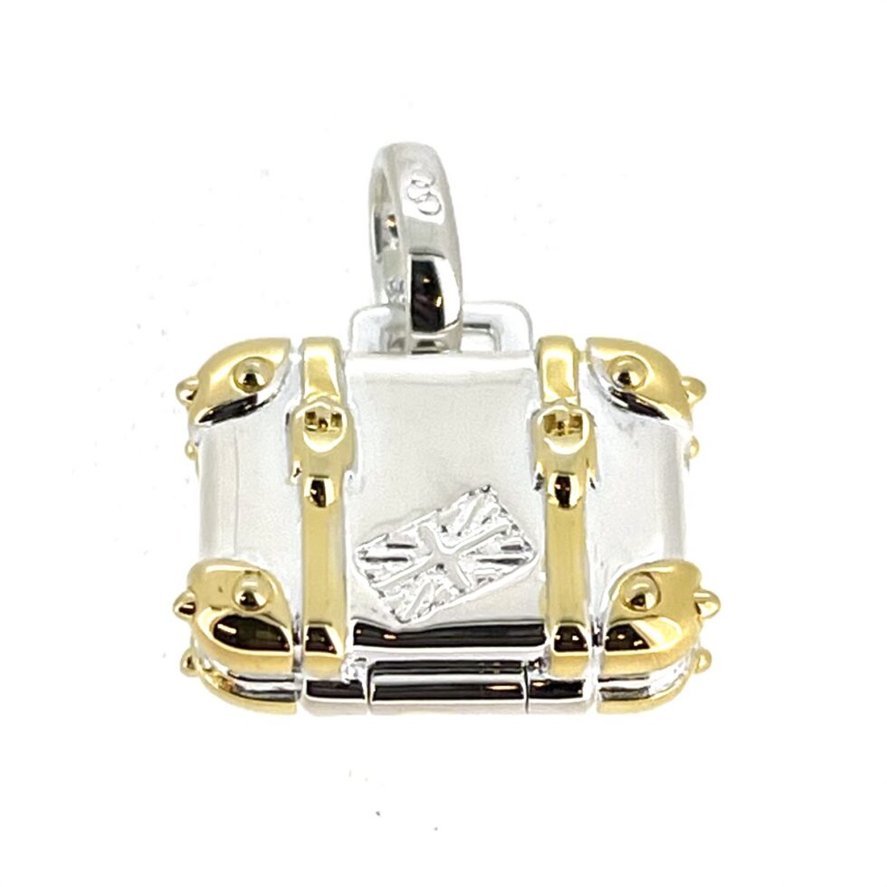 Links of London suitcase charm sterling silver gold plated front view