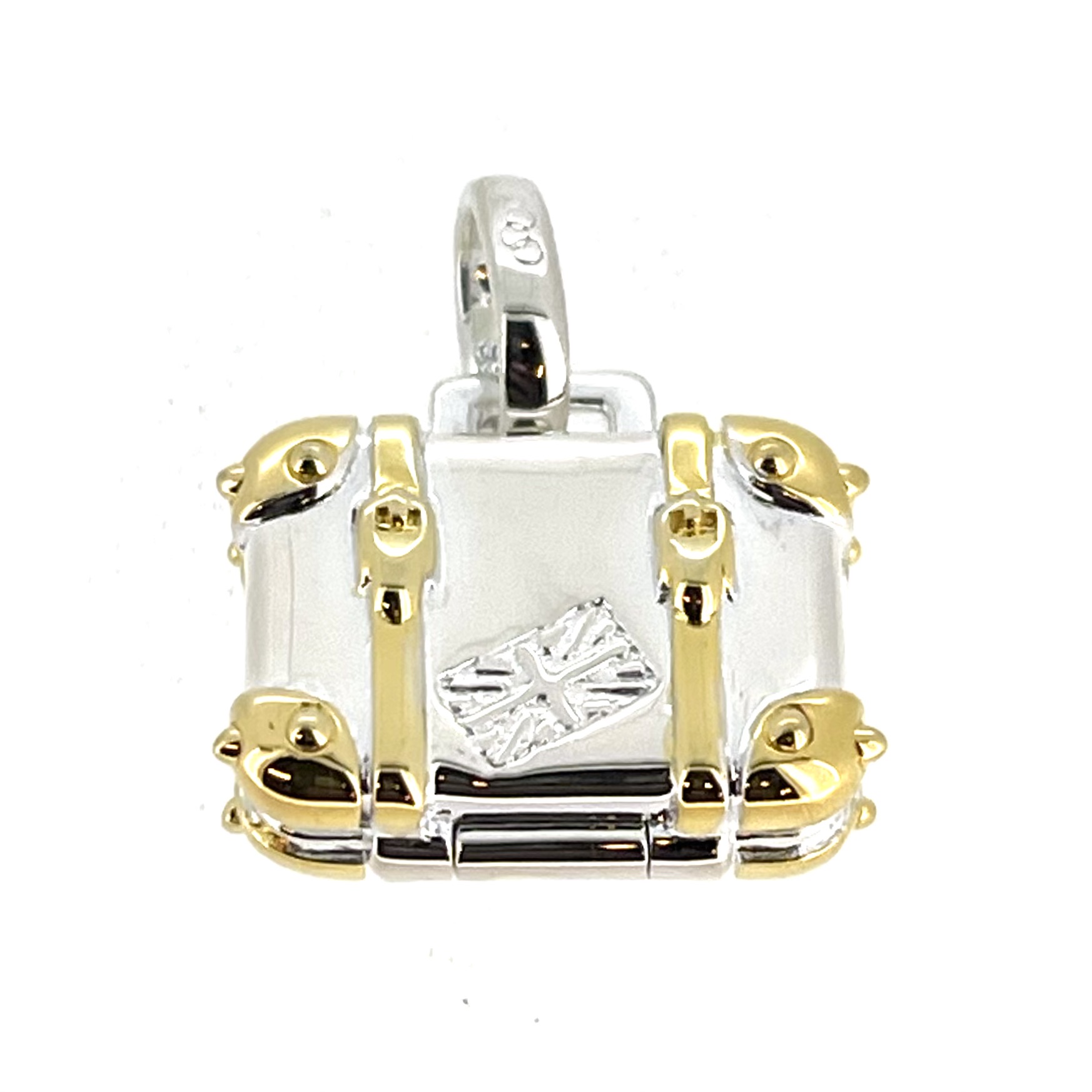 Links of London suitcase charm sterling silver gold plated front view