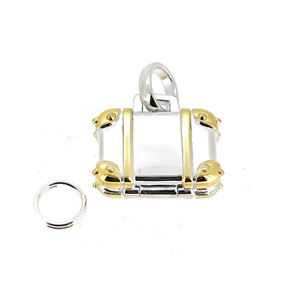 Sterling silver suitcase charm hinged opening locket style design