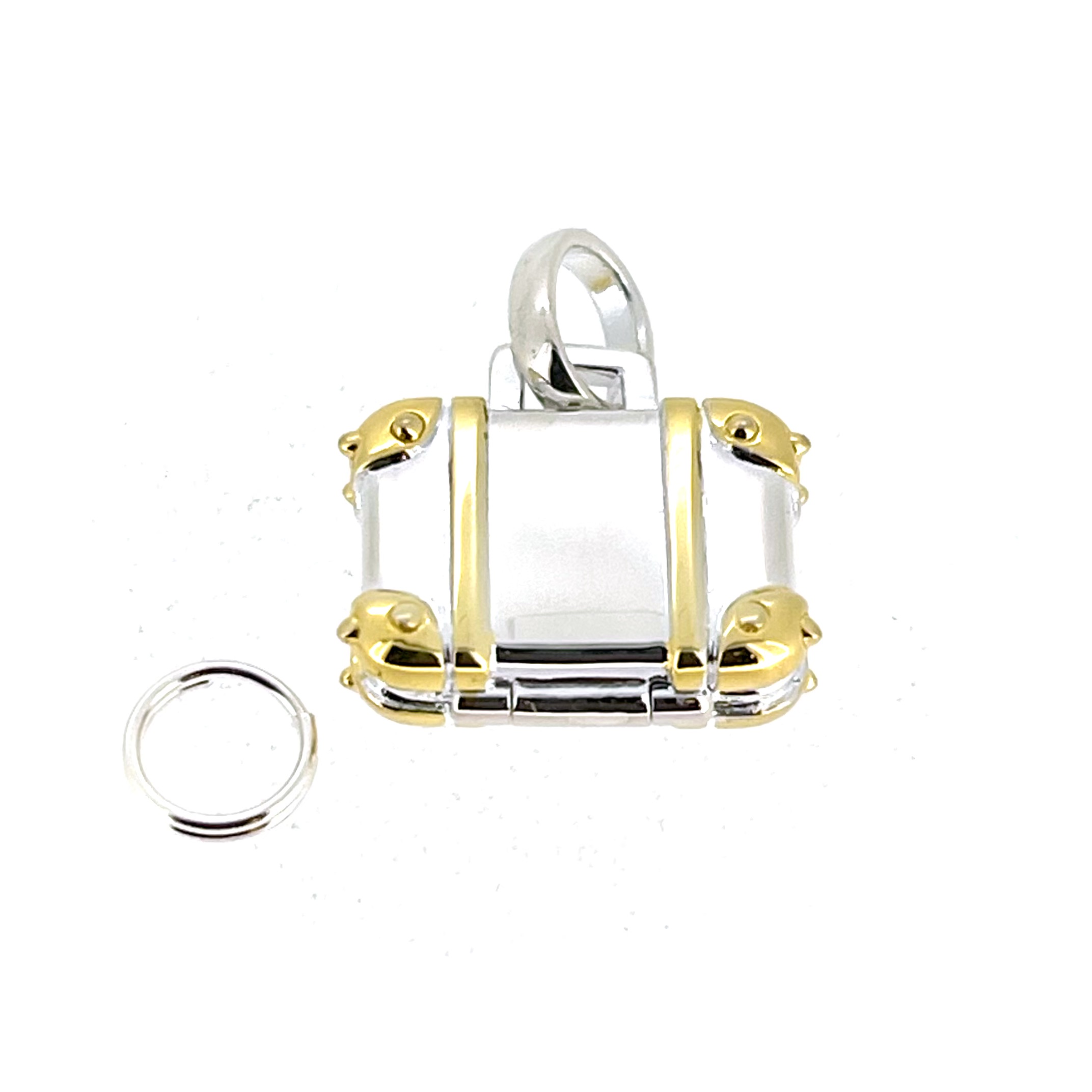 Sterling silver suitcase charm hinged opening locket style design