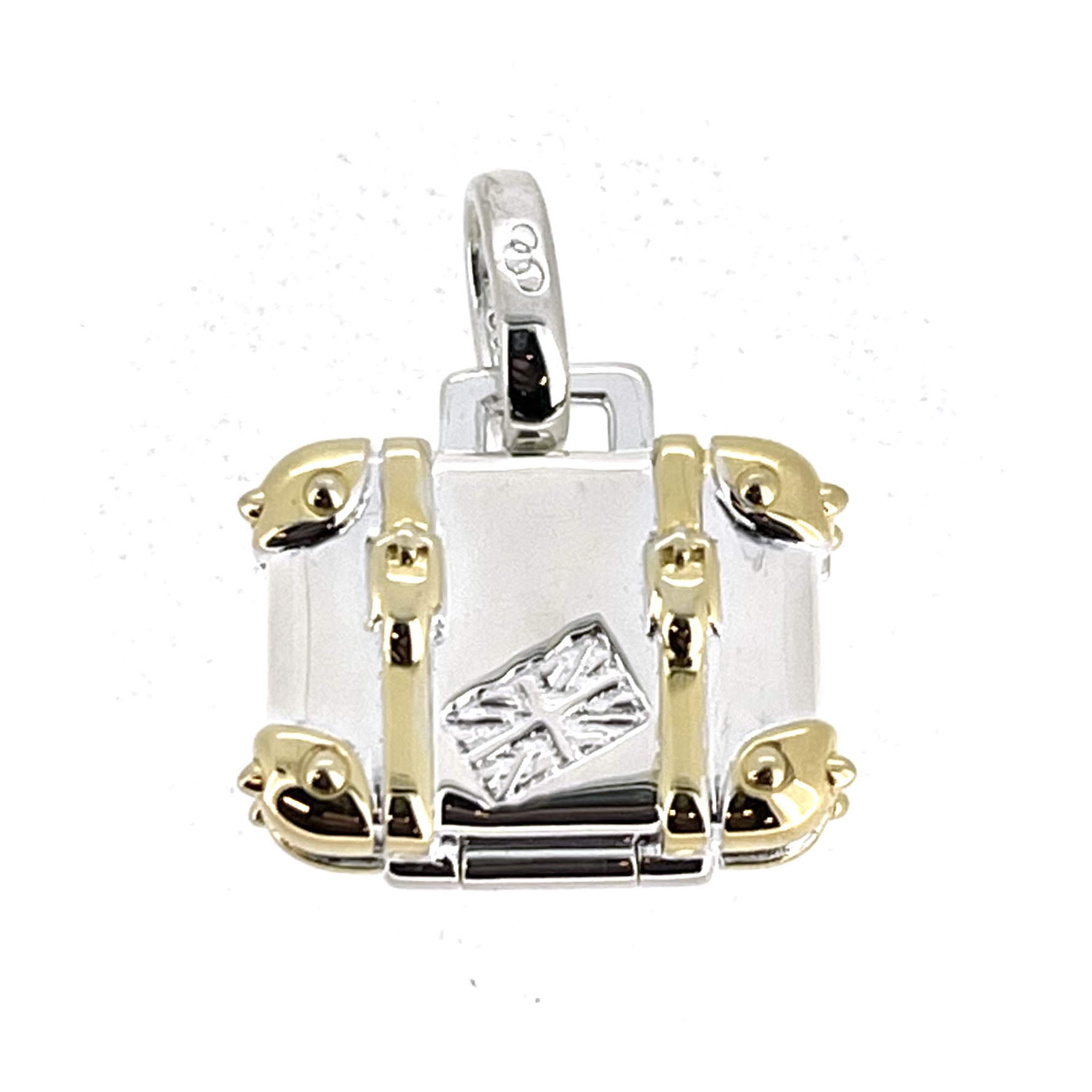 Vintage Links of London opening suitcase charm Union Jack engraving detail