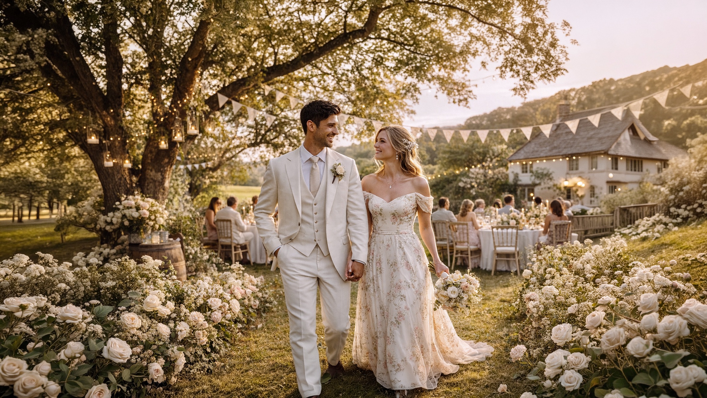 English Countryside Wedding Bride and Grrom