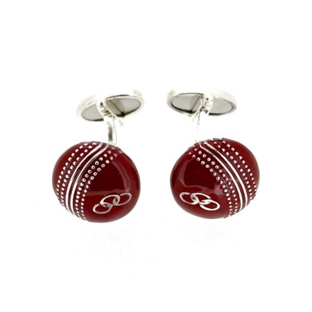 Sterling silver cricket cufflinks showing seam detail