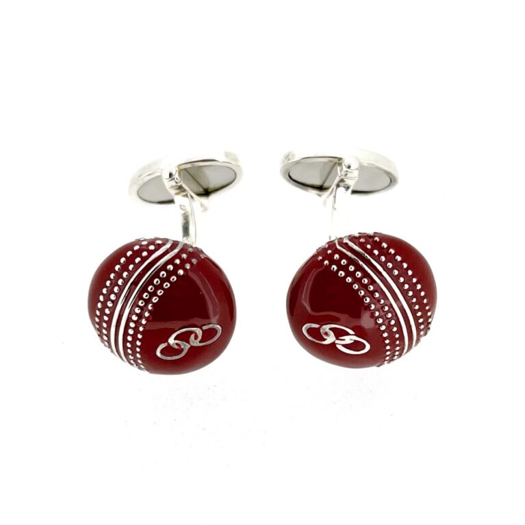Sterling silver cricket cufflinks showing seam detail