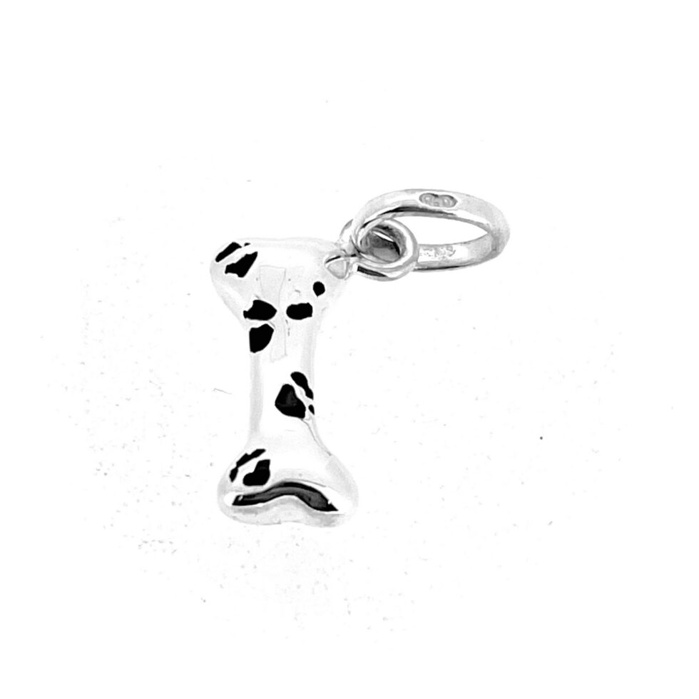 Links of London dog bone charm in silver with black enamel detail