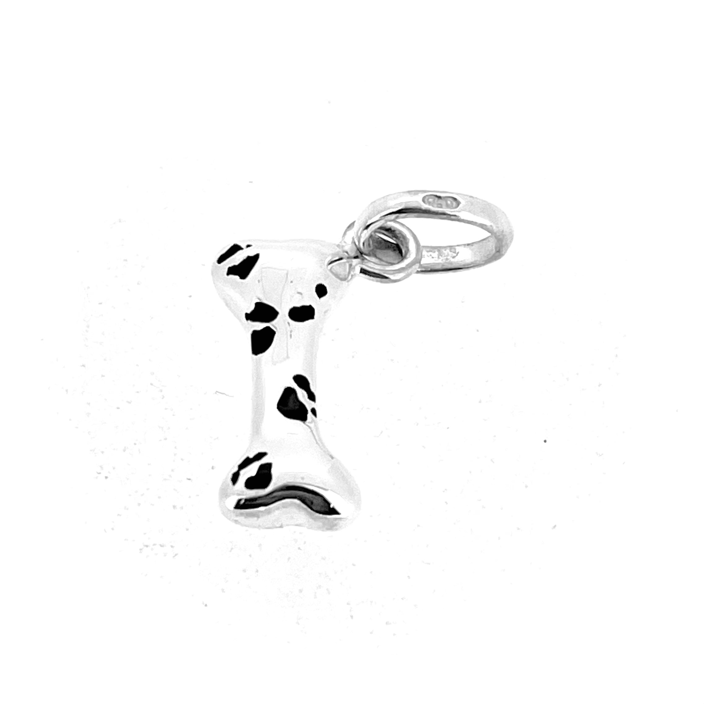Links of London dog bone charm in silver with black enamel detail