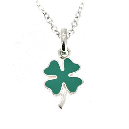 Vintage Links of London Four Leaf Clover necklace in sterling silver with green enamel