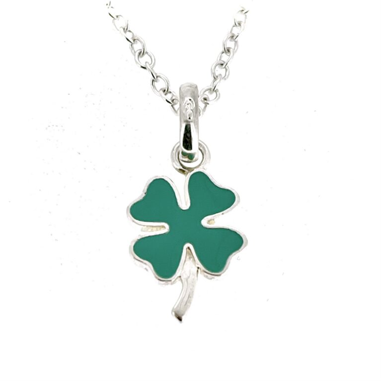 Vintage Links of London Four Leaf Clover necklace in sterling silver with green enamel