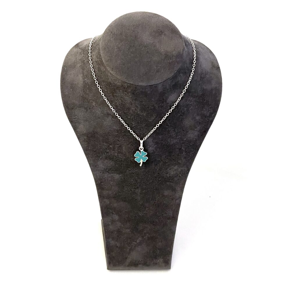 Vintage sterling silver clover necklace with shamrock green enamel