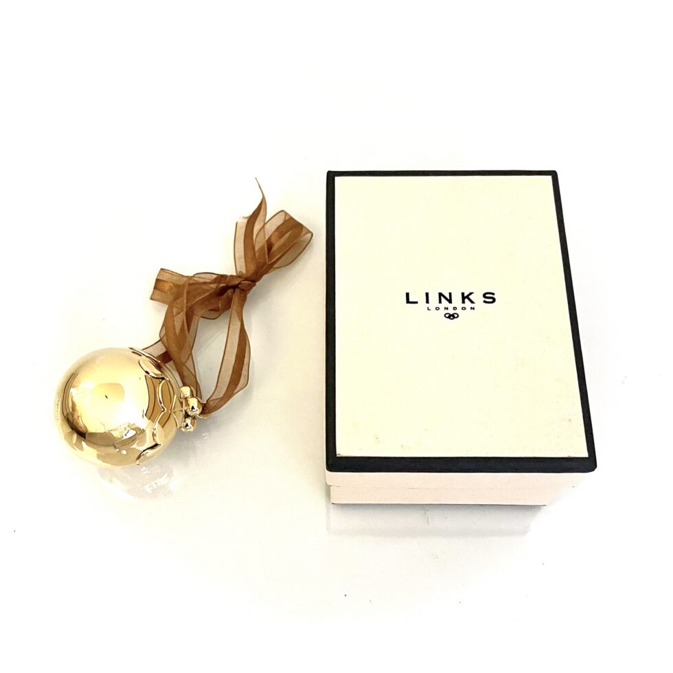 Vintage Links of London Christmas decoration displayed with original box