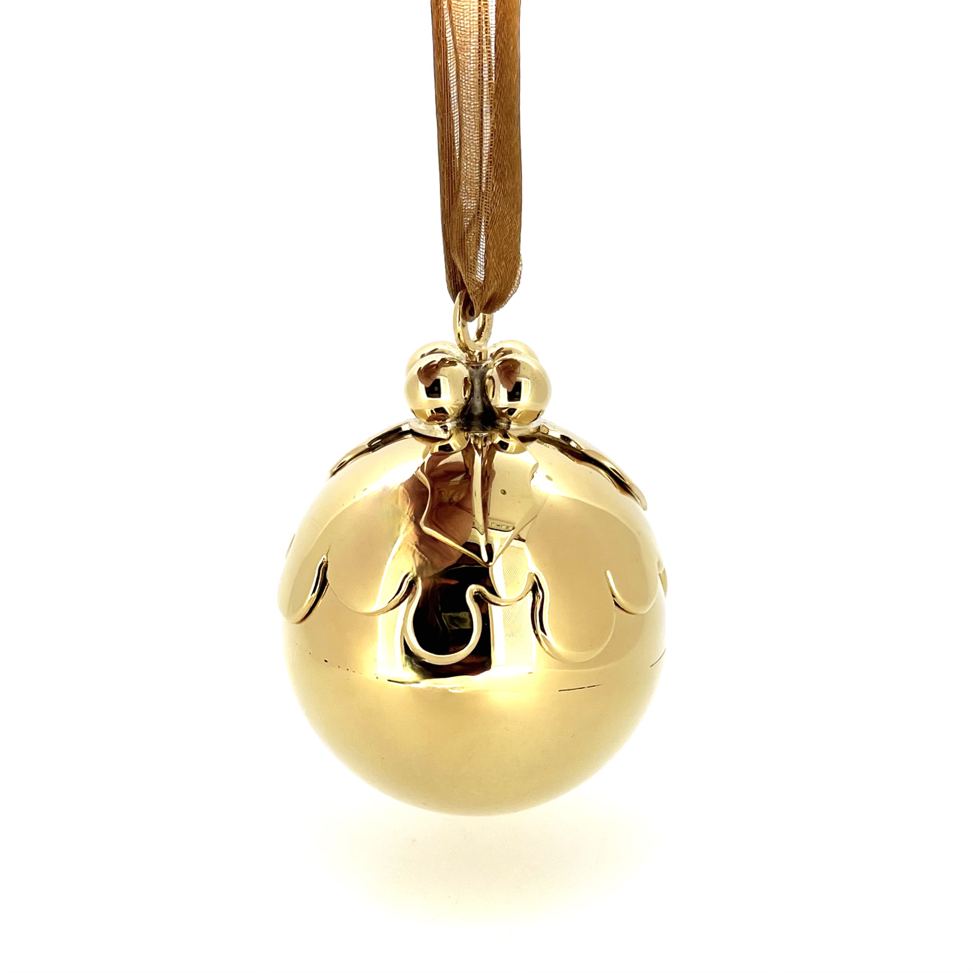 Vintage Links of London gold plated Christmas pudding tree decoration front view
