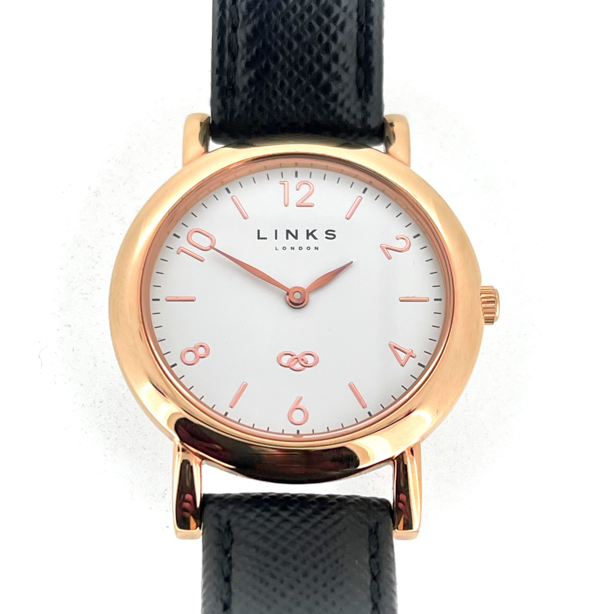 Vintage Links of London Ladies Rose Gold Noble Slim Leather Watch front view