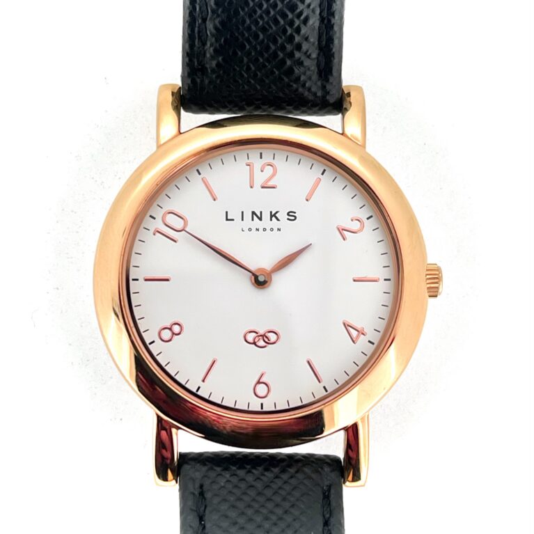 Vintage Links of London Ladies Rose Gold Noble Slim Leather Watch front view