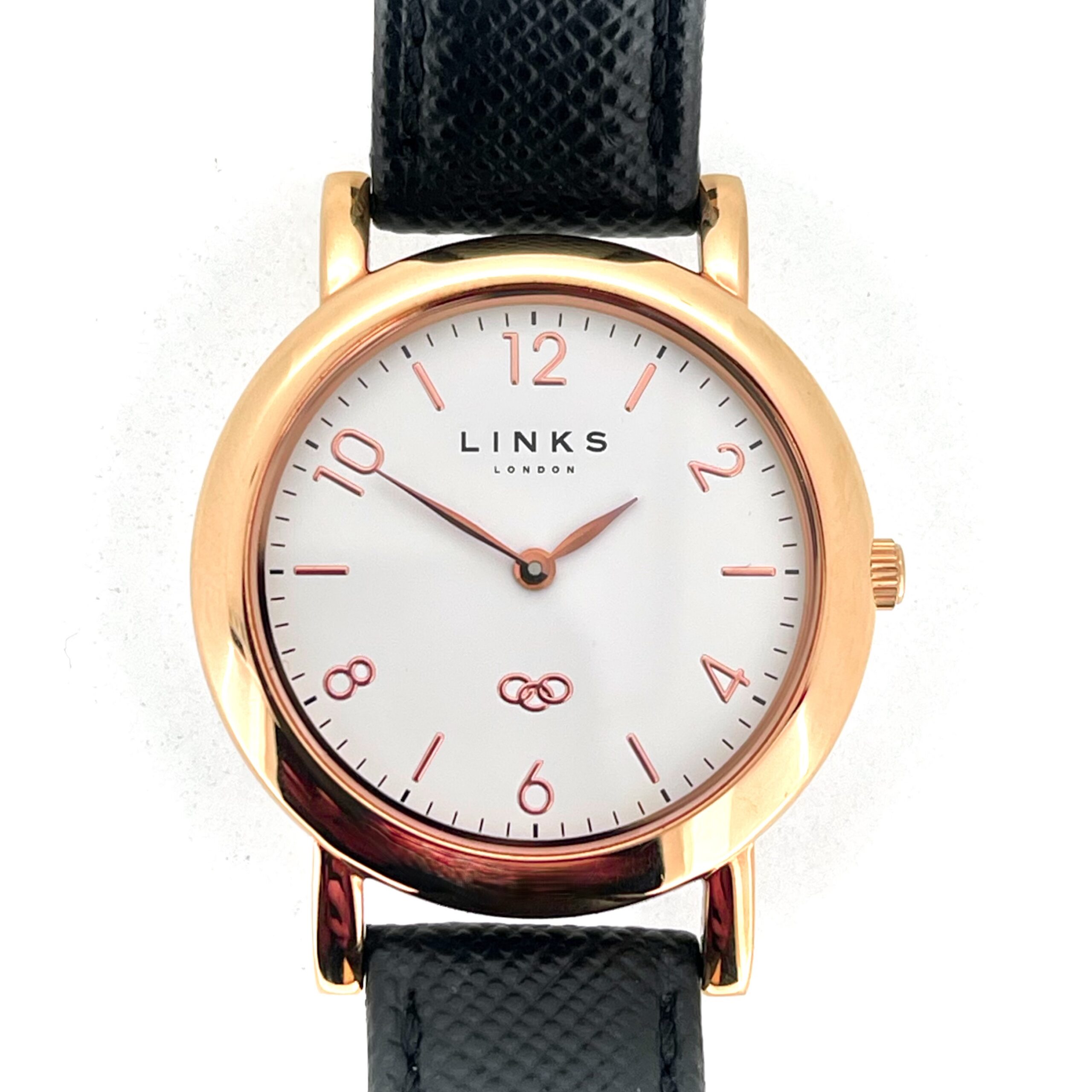 Vintage Links of London Ladies Rose Gold Noble Slim Leather Watch front view