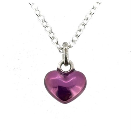 Links of London Mini Puffed Heart Necklace Purple Enamel Vintage