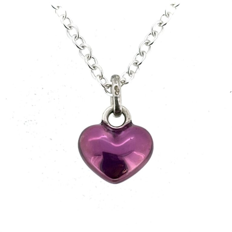 Links of London Mini Puffed Heart Necklace Purple Enamel Vintage