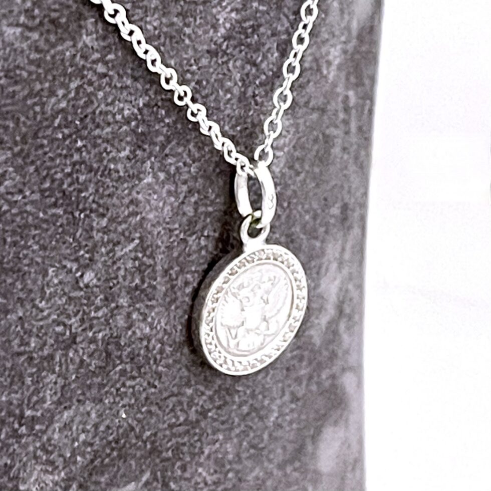 Vintage Links of London Moskova Imperial Rouble necklace in sterling silver with white topaz