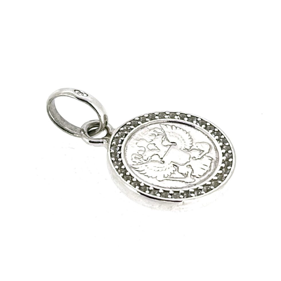 Front view of sterling silver Imperial Rouble pendant charm with double-headed eagle motif