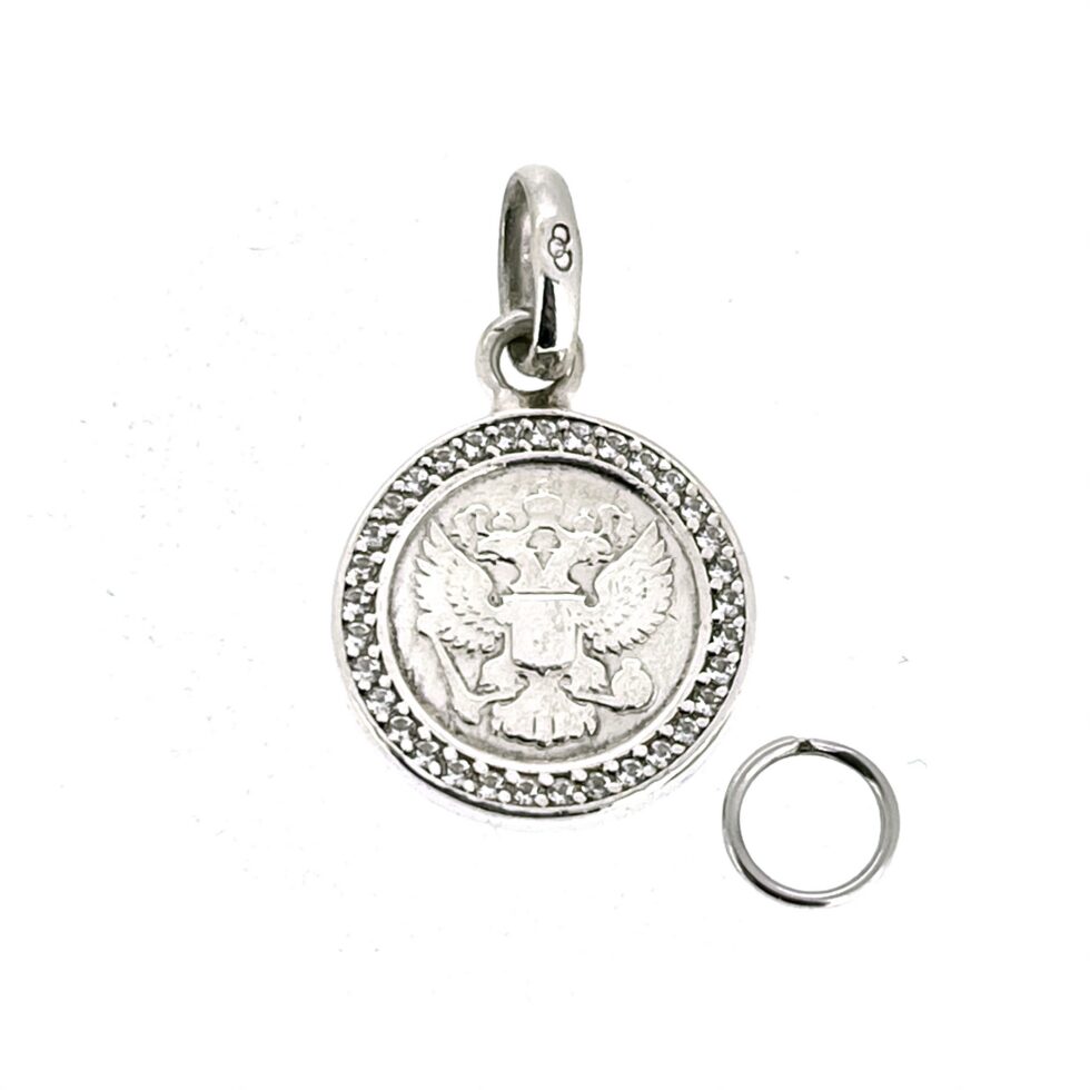 Links of London Russian coin style pendant charm with white topaz surround