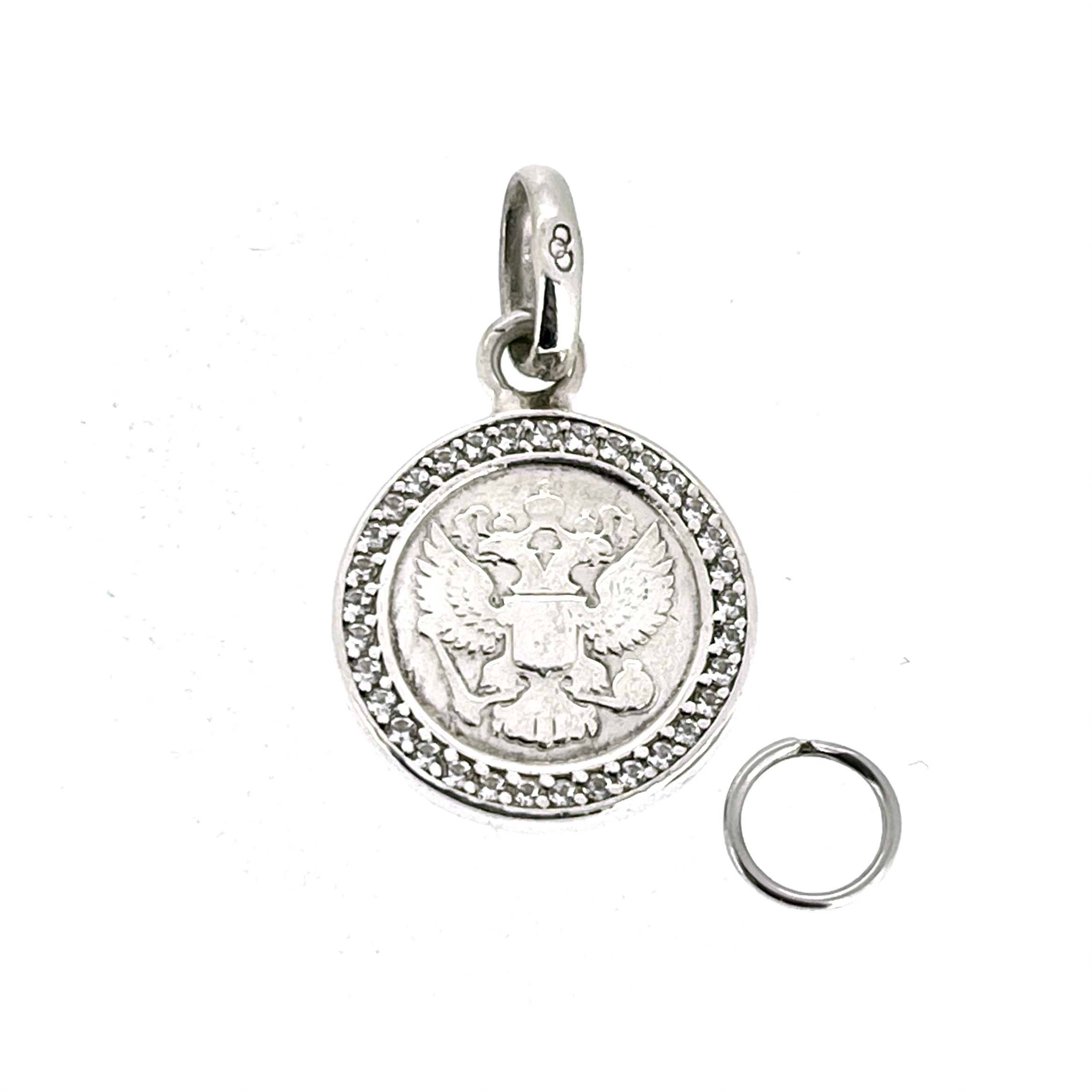 Links of London Russian coin style pendant charm with white topaz surround