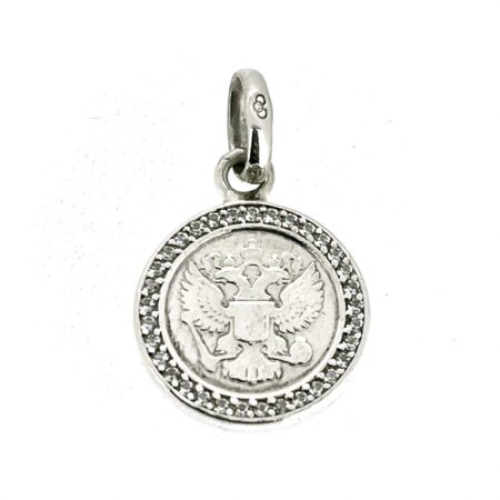 Vintage Links of London Moskova Imperial Rouble pendant charm with white topaz front view