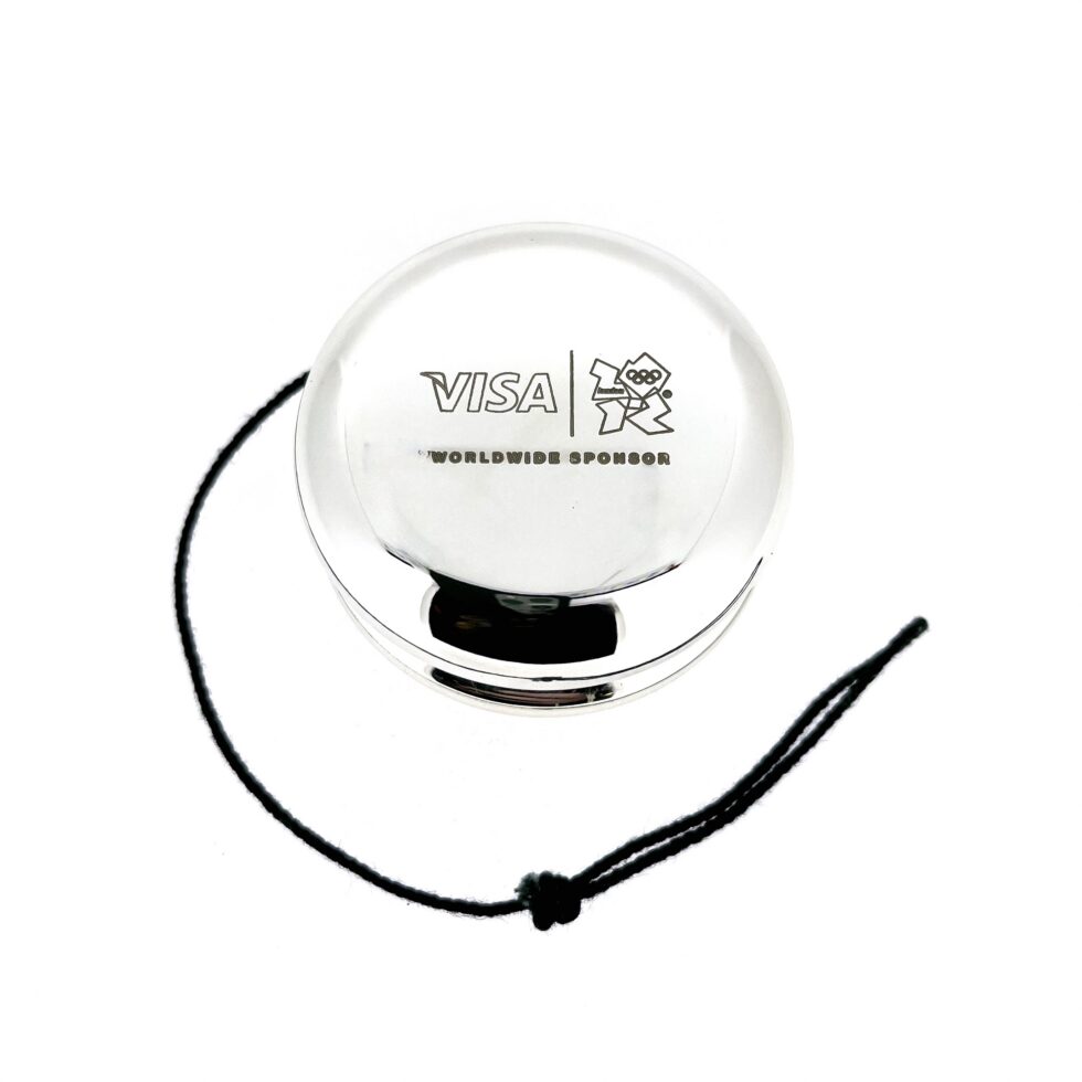 Side profile of silver plated yo-yo showing thickness