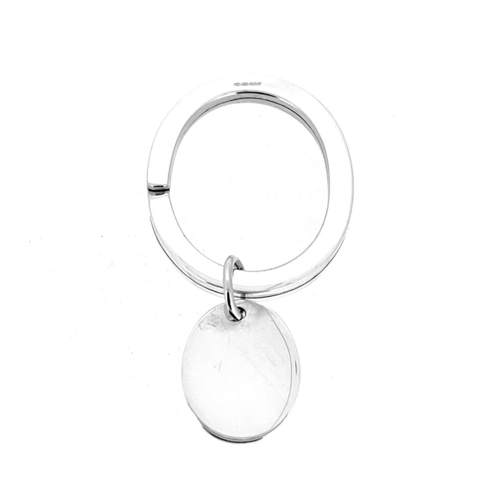 Links of London keyring showing plain polished oval ring and engraved fob