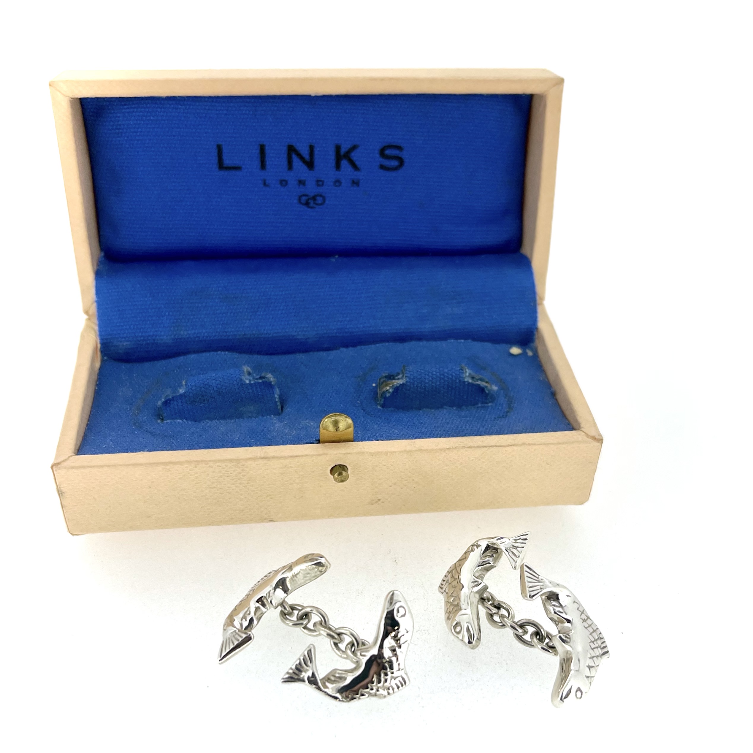 Vintage Links of London fish cufflinks with original presentation box