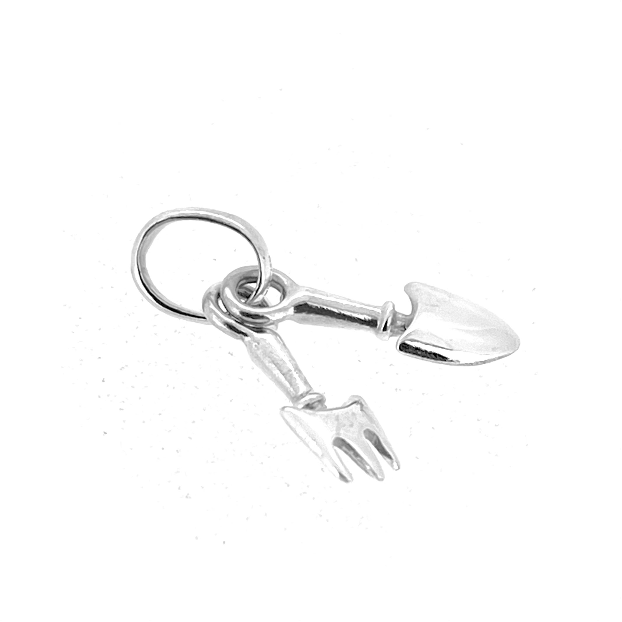 Links of London gardening tools charm with polished silver finish