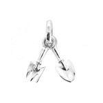 Links of London gardening charm showing separate hand fork and hand spade