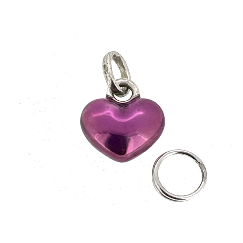 Small Links of London purple enamel heart charm with polished silver bail