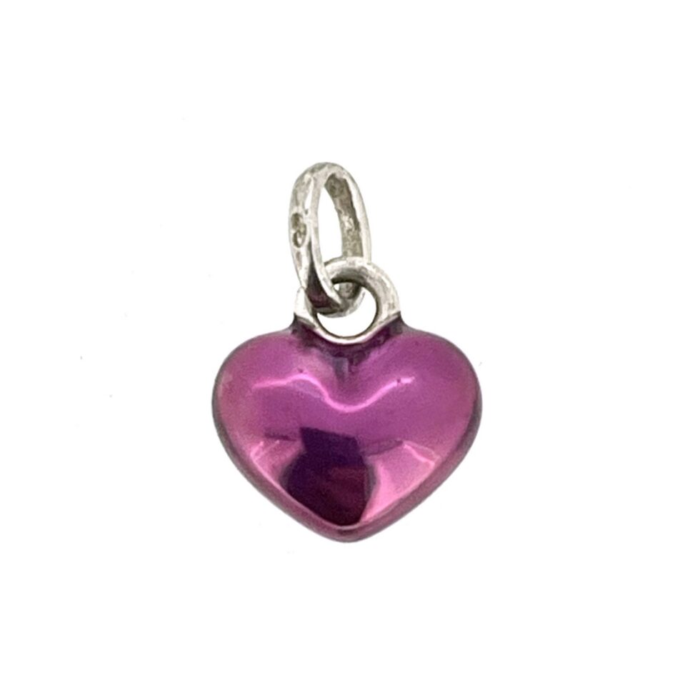 Mini purple enamel puffed heart charm by Links of London with oval bail
