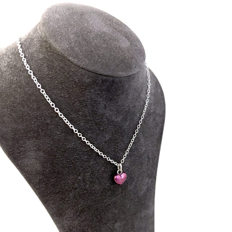 Mini purple enamel puffed heart necklace by Links of London on silver chain