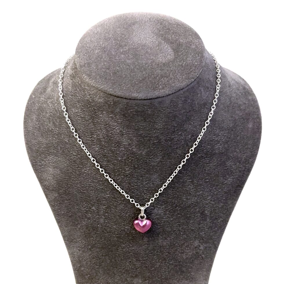 Vintage Links of London sterling silver mini puffed heart necklace with purple enamel