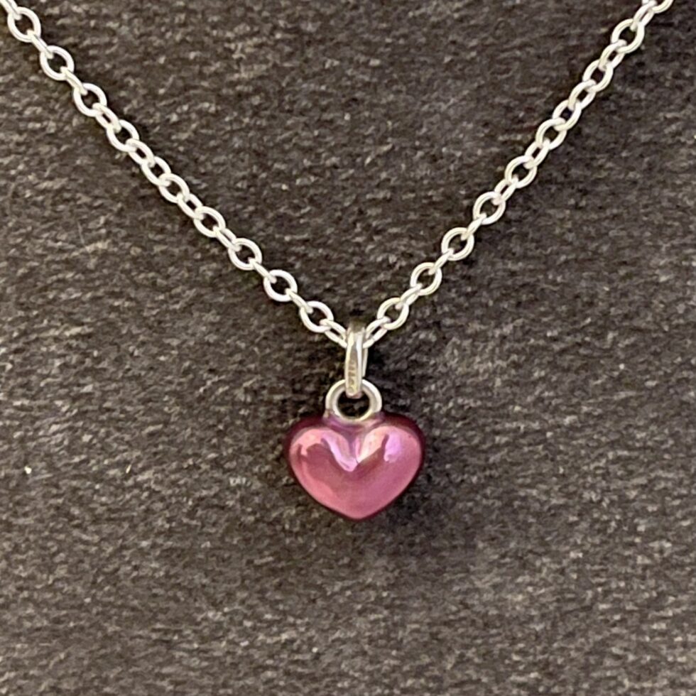 Small Links of London purple enamel heart necklace with polished silver chain