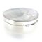 Vintage round silver keepsake box with shallow concave mother-of-pearl lid